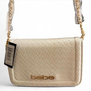 Bebe White/Beige Woven Crossbody Bag